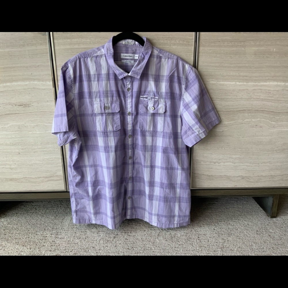 Calvin Klein Size XL Lavender & White Plaid Shirt